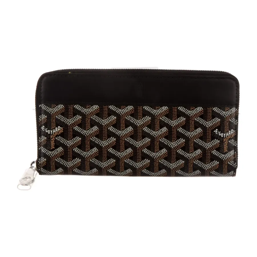 Goyard Large Matignon Continental Wallet Black Goyardine Printed Canvas Silver Hardware
