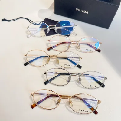 Prada Oval frame glasses silver/silver black/gold black/leopard color transparent lens Size 53口19-135