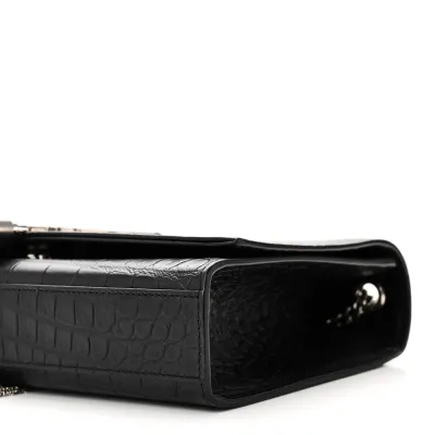 Saint Laurent Medium Kate Tassel Satchel Black Embossed Classic Monogram Calfskin & Crocodile Leather Silver Hardware