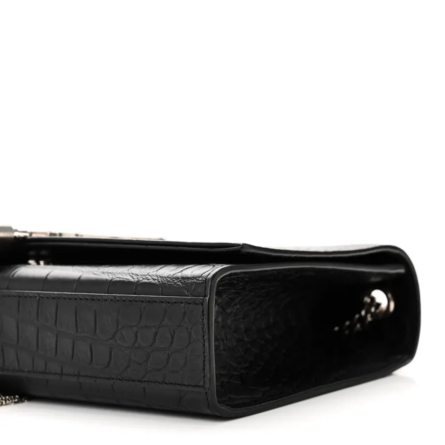 Saint Laurent Medium Kate Tassel Satchel Black Embossed Classic Monogram Calfskin & Crocodile Leather Silver Hardware