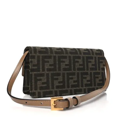Fendi FF 1974 Wallet On Chain Tobacco/Moro Jacquard Fabric Gold Hardware