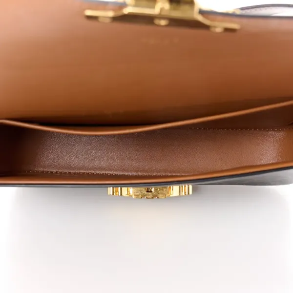 Celine Medium Triomphe Shoulder Bag Tan Canvas & Calfskin Leather Gold Hardware - Image 7