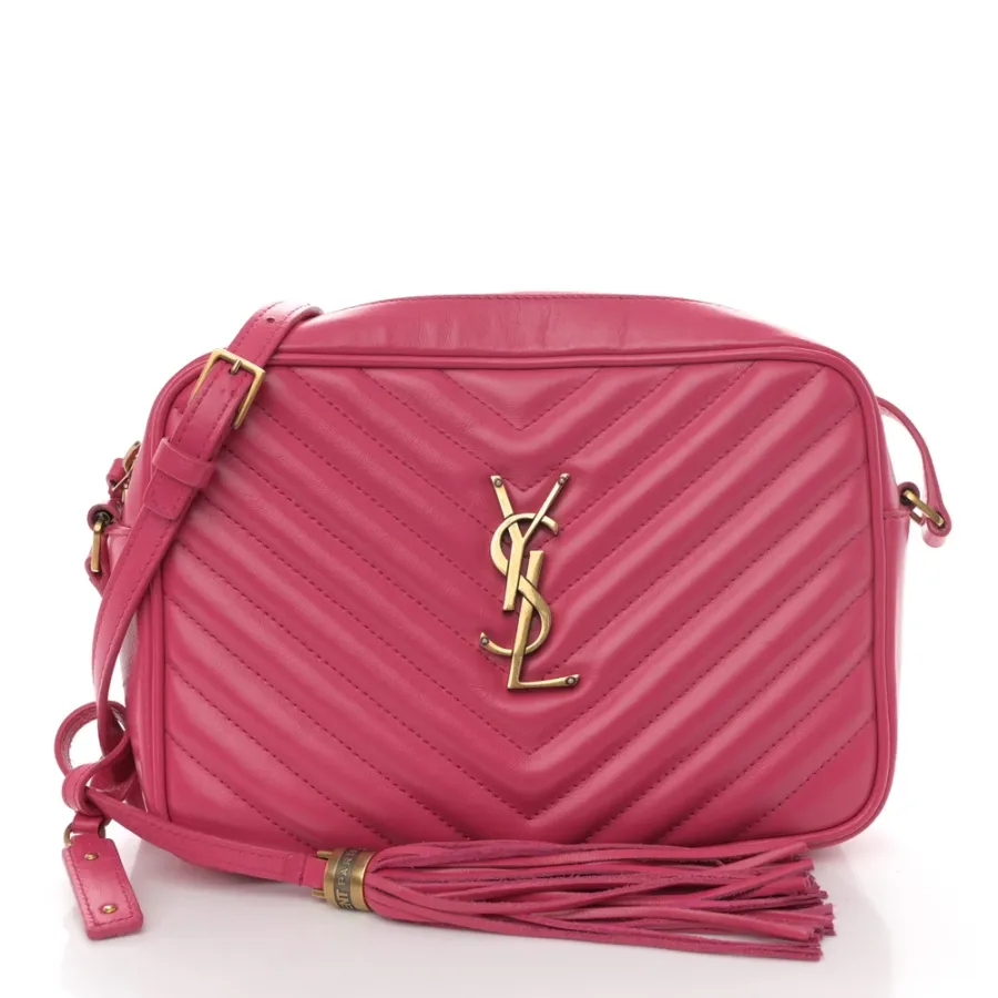 Saint Laurent Medium Lou Camera Bag Fuxia Monogram Calfskin Matelasse Leather Aged Gold Hardware