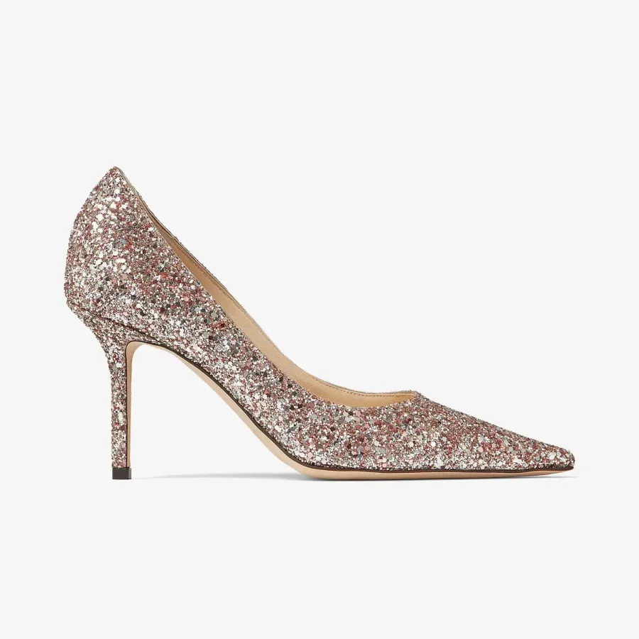 JIMMY CHOO Rose pink coarse grain glitter fabric pointed heels