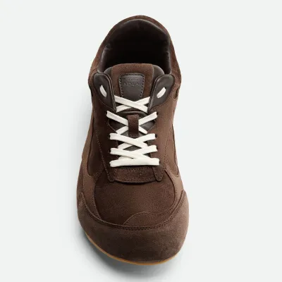 Bottega Veneta Orbit Flash Sneakers In Chocolate Brown Suede Lace-Up Sneaker