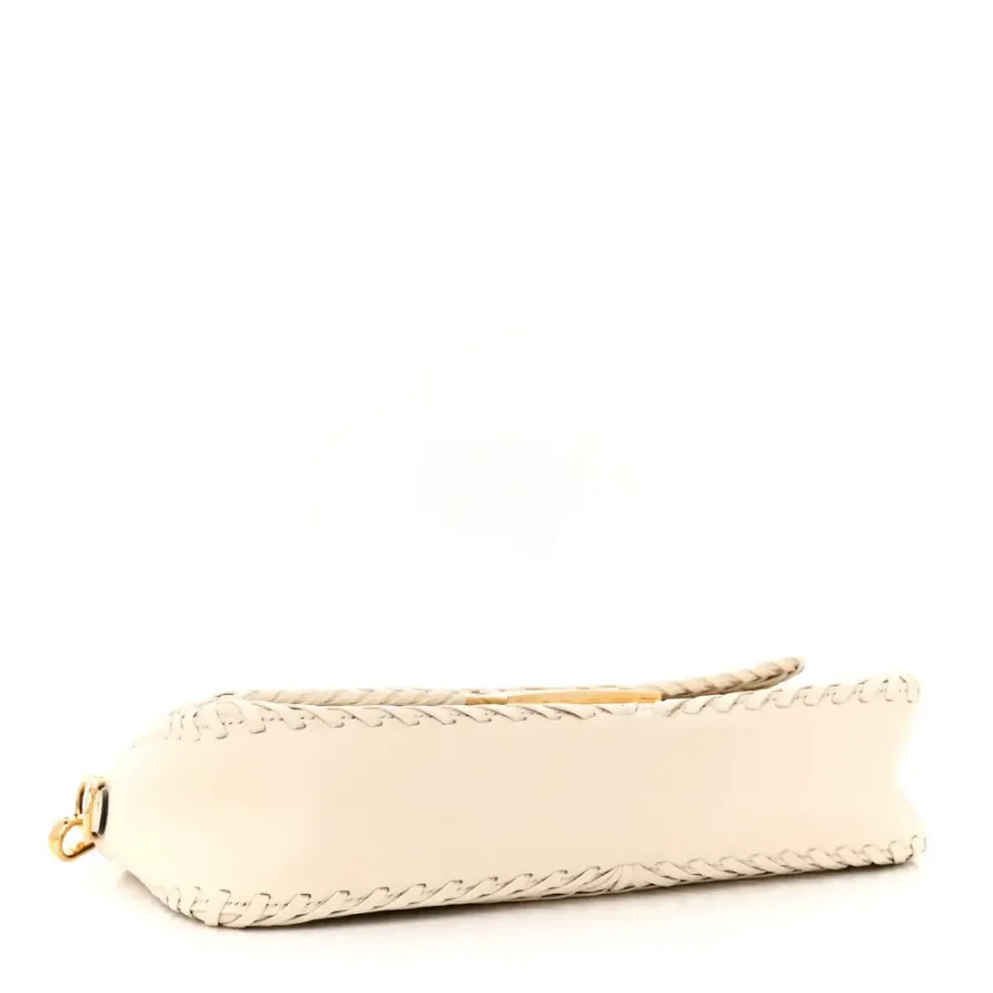 Fendi Ceylon Woven Baguette White Ice King Vitello Leather Gold Hardware