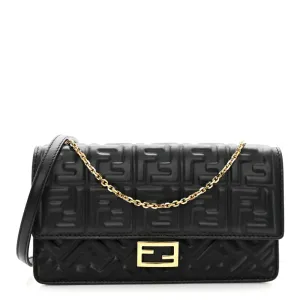 Fendi FF Embossed Wallet On Chain (WOC) Black Matisse Nappa Leather Light Gold Hardware