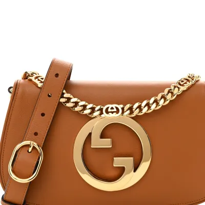 Gucci Medium Blondie Chain Shoulder Flap Bag Cognac Roxy Calfskin Leather Brass Hardware
