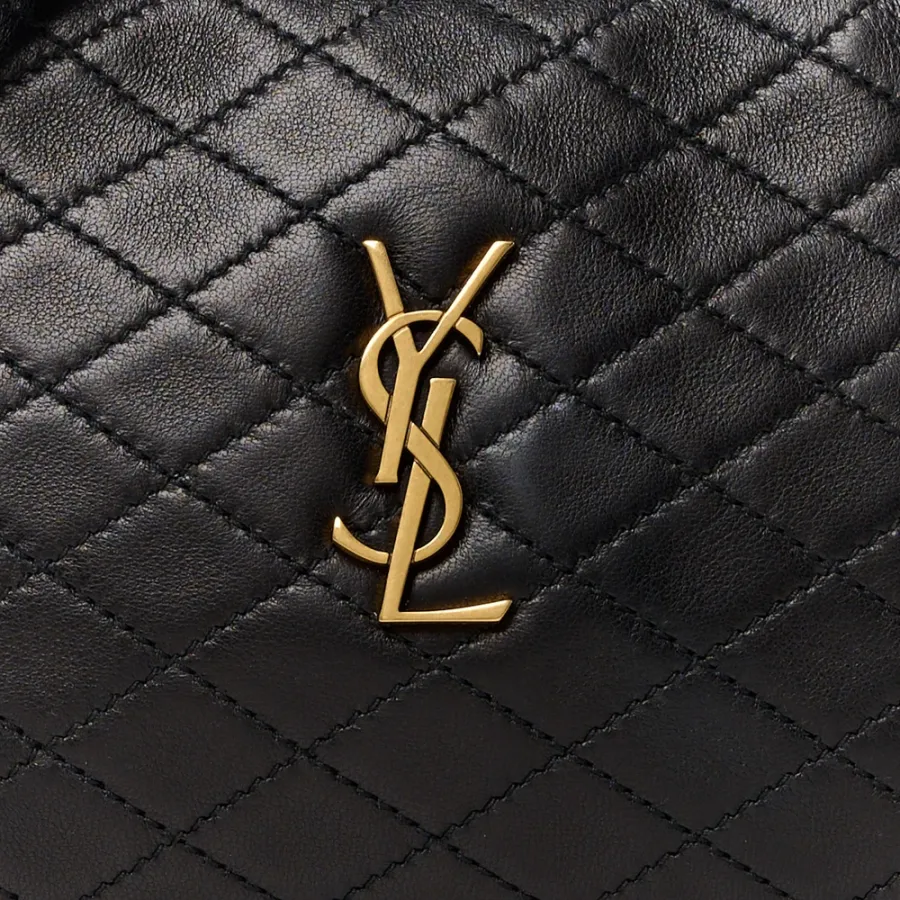 Saint Laurent Mini Gaby Zipped Pouch Black Quilted Lambskin Leather Aged Gold Hardware