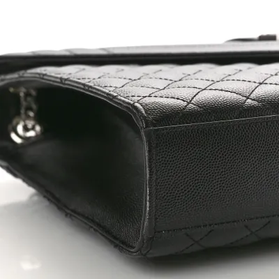 Saint Laurent Large Satchel Black Triquilt Monogram Grain De Poudre Textured Mixed Matelasse Leather Silver Hardware