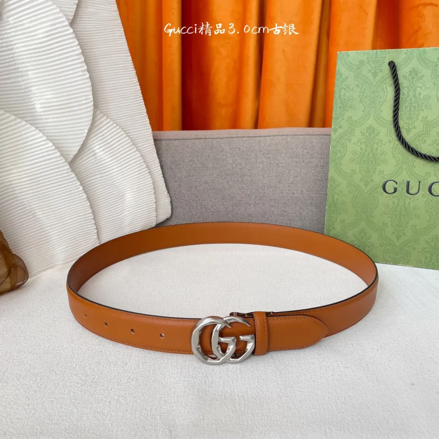 Gucci Women's GG Buckle Belt In Black/White/Brown Smooth Calfskin With Gold/Silver Hardware 30mm