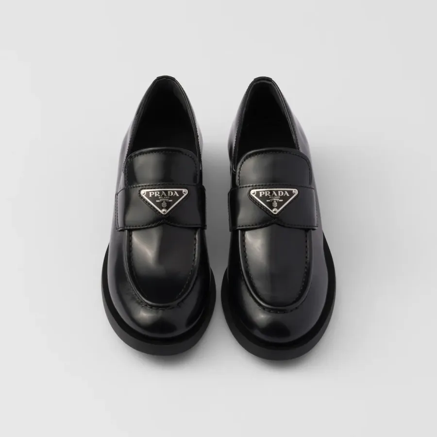 PRADA Black shiny leather loafers