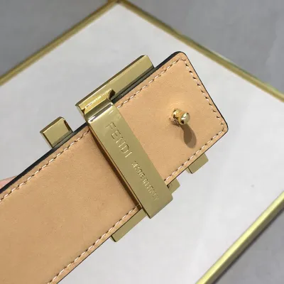 Fendi Men's FF Buckle Belt In Blue/Grey Crocodile-Embossed Leather With Gold/Silver Hardware 40mm