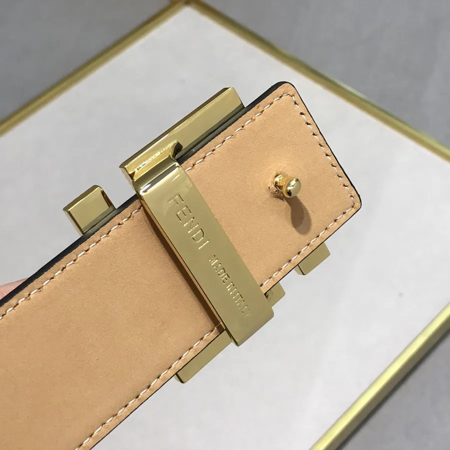 Fendi Men's FF Buckle Belt In Blue/Grey Crocodile-Embossed Leather With Gold/Silver Hardware 40mm