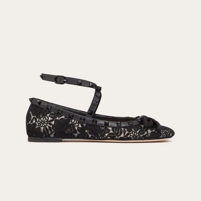 VALENTINO Rivet satin black ballet flats shoes