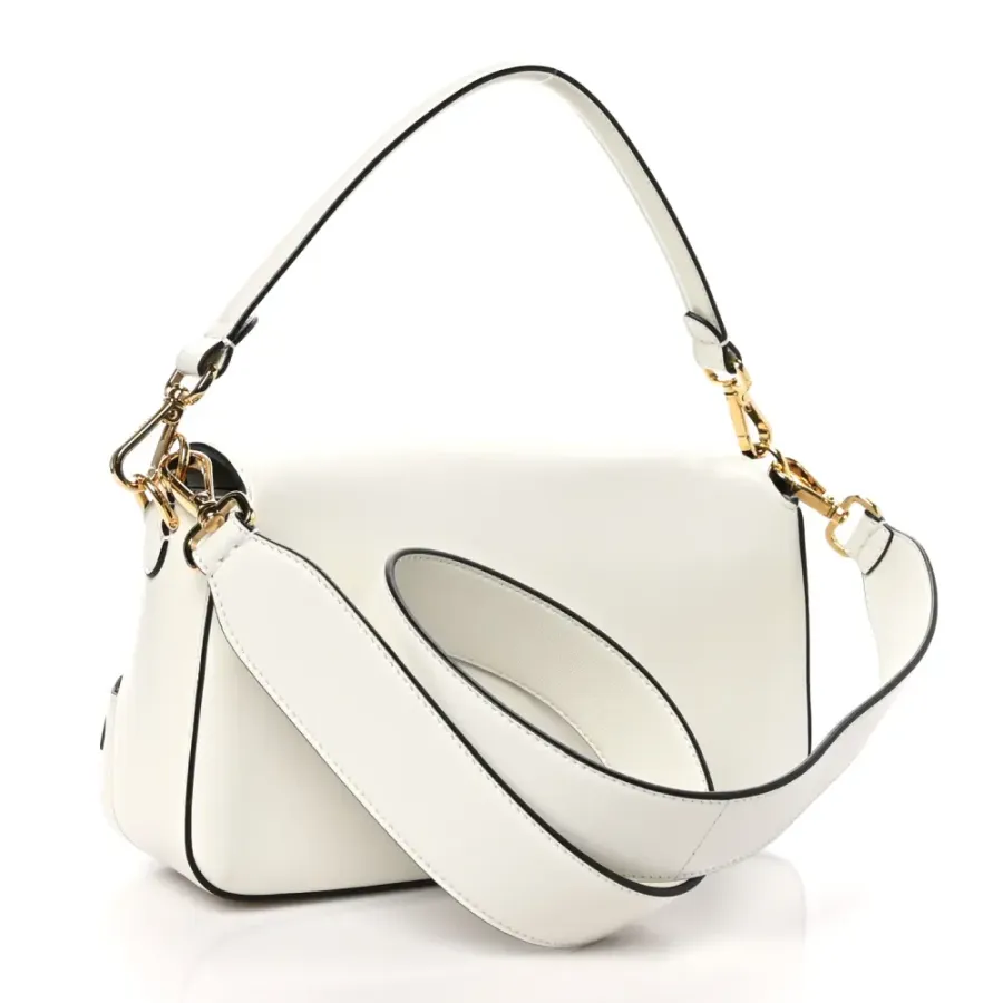 Fendi Multipocket Baguette White Ice Shiny Nappa Leather Gold Hardware