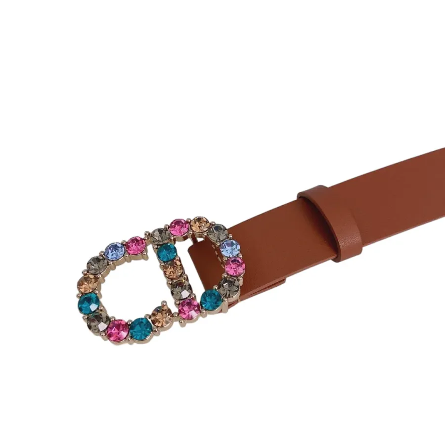 Dior Women' s 30 Montaigne Buckle With Crystals Belt In Brown/White/Pink Calfskin 30mm