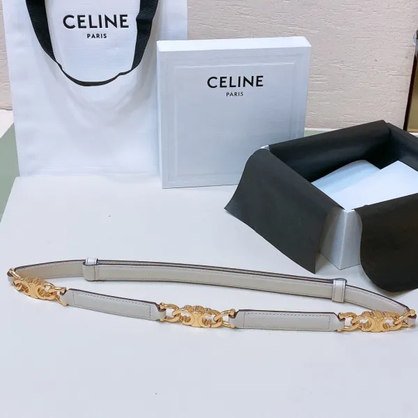 Celine Triomphe Gourmette Adjustable Belt In Black/Brown/White Taurillon Leather With Gold/Silver Hardware - Image 10