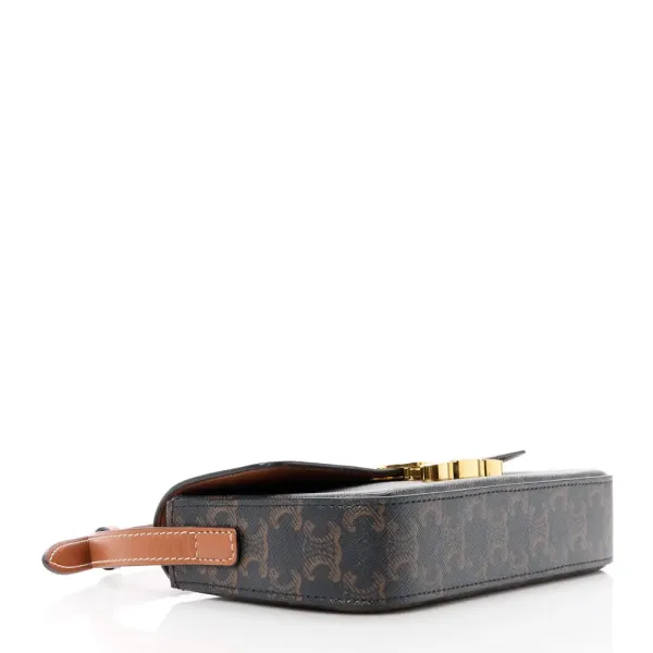 Celine Medium Triomphe Shoulder Bag Tan Canvas & Calfskin Leather Gold Hardware - Image 6