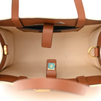 Valentino Garavani Small VLogo Signature Tote Natural/Saddle Brown Raffia & Calfskin Leather Gold Hardware