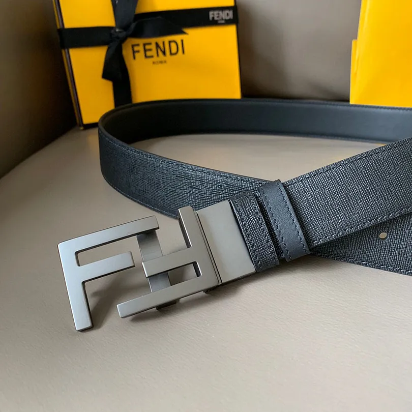 Fendi Men's Rectangled FF Buckle Reversible Belt In Black/Blue/Red/Yellow Calfskin With Gold/Silver/Gun Black Hardware 35mm