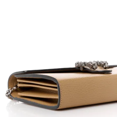 Gucci Mini Crystal Dionysus Chain Wallet Natural Tan / Black Diamond & Dollar Calfskin Leather Silver Hardware