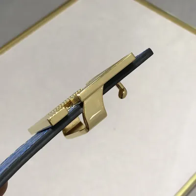 Fendi Men's FF Buckle Belt In Blue/Grey Crocodile-Embossed Leather With Gold/Silver Hardware 40mm