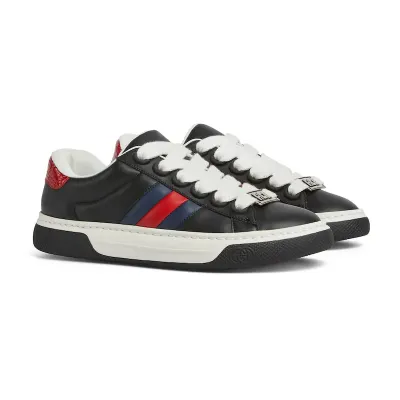 Gucci Ace series black sneakers woven fabric women's sports shoes