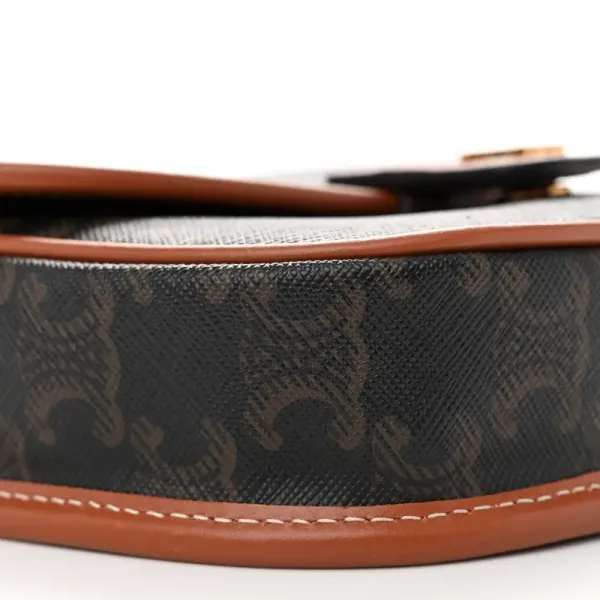 Celine Mini Besace Tan Canvas & Calfskin Leather Triomphe Gold Hardware - Image 3