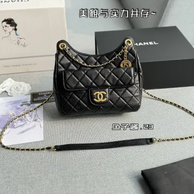 Chanel Black / White Quilted  Caviar Leather / Quilted Lambskin Leather Crossbody Bags