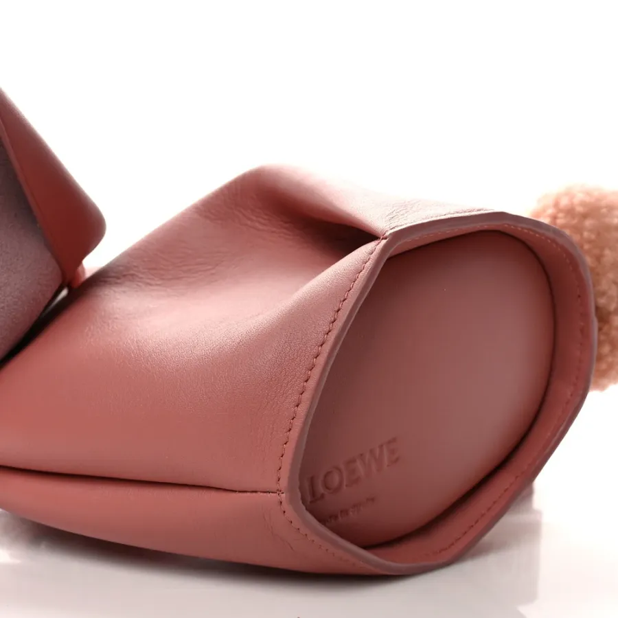 Loewe Bunny Shoulder Bag Small Peach Bloom Calfskin Leather & Shearling Silver Hardware