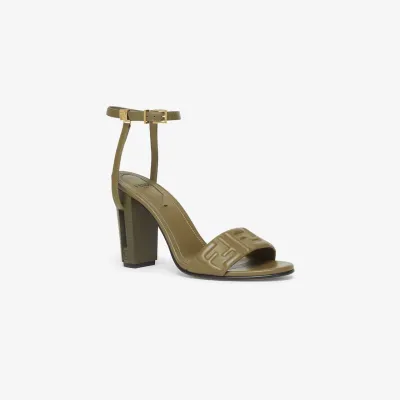 FENDI Green FF Napa leather high-heeled sandals