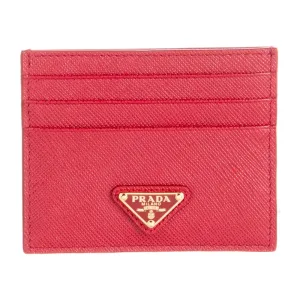 Prada Small Card Holder Fuoco Saffiano Leather Gold Hardware