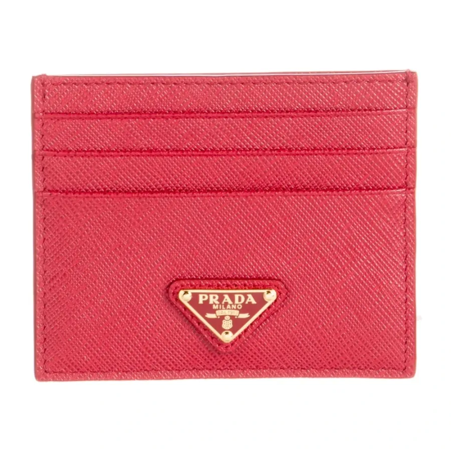 Prada Small Card Holder Fuoco Saffiano Leather Gold Hardware