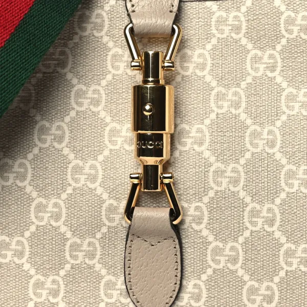Gucci Small Web Jackie 1961 Hobo Beige / Mystic White / Oatmeal GG Supreme Monogram Canvas & Textured Dollar Calfskin Leather Gold Hardware - Image 8