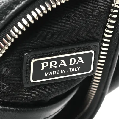 Prada Medium Logo Embossed Cross Sling Backpack Black Vitello Daino Leather Silver Hardware