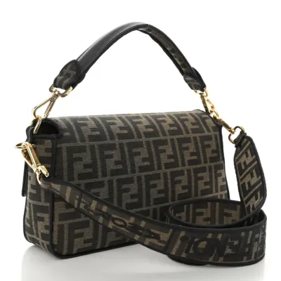 Fendi Medium FF 1974 Baguette Tobacco/Moro/Black Jacquard Fabric Gold Hardware
