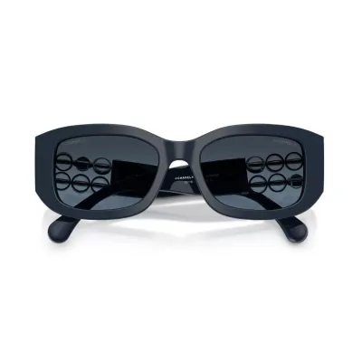 CHANEL square frame glasses blue silver color size 55-19-130