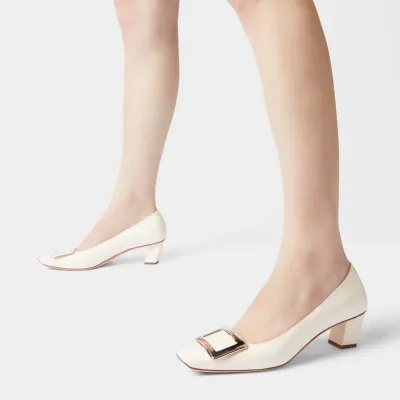 Roger Vivier Belle Vivier Pumps High Heels In White Calfskin Leather With Metal Buckle (Heel Height 4.5cm)