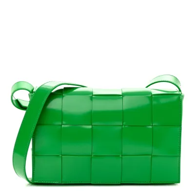 Bottega Veneta Maxi Intrecciato Cassette Crossbody Bag Parakeet Patent Leather