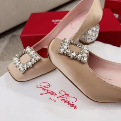 Roger Vivier Jewel Heels Sandals In Green/Pink/Blue/Black/Beige Satin With Crystal Buckle (Heel Height 5cm)