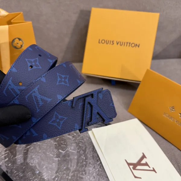 Louis Vuitton Men's LV Buckle Belt In Blue Monogram Canvas With Black/Gold/Silver Hardware 40mm - Image 4