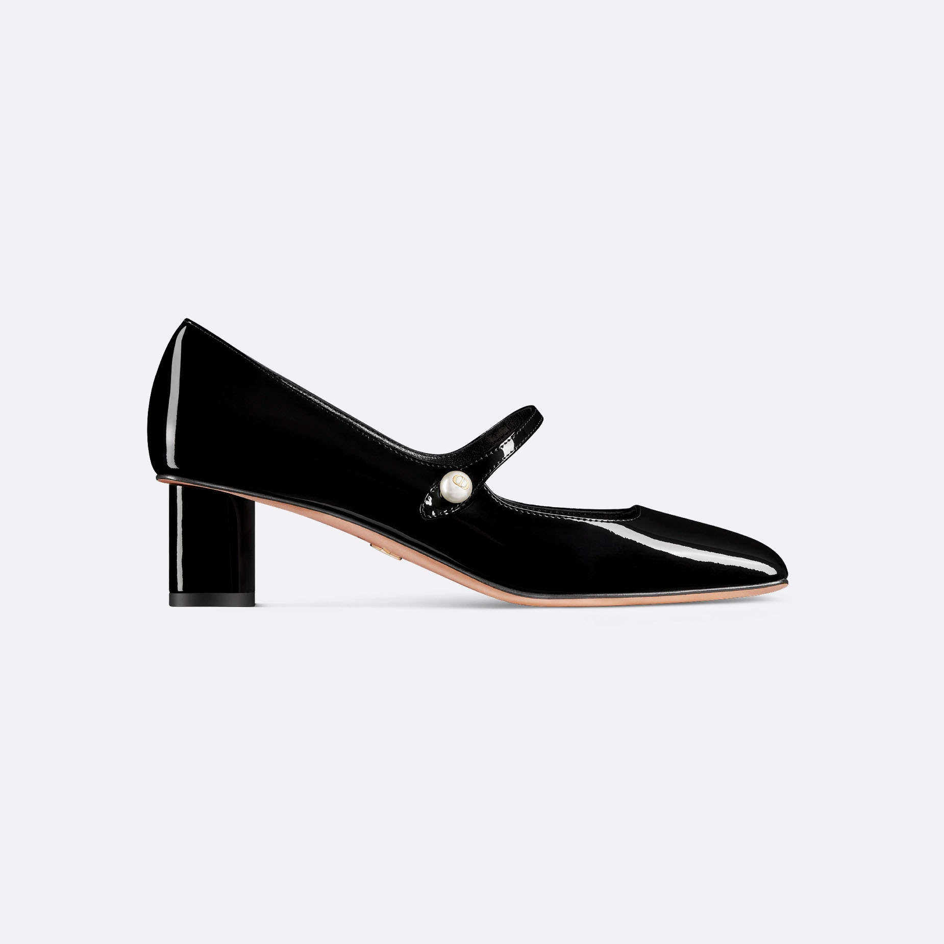 Dior sapatos de salto alto de couro verniz preto com cabeça quadrada e salto grosso