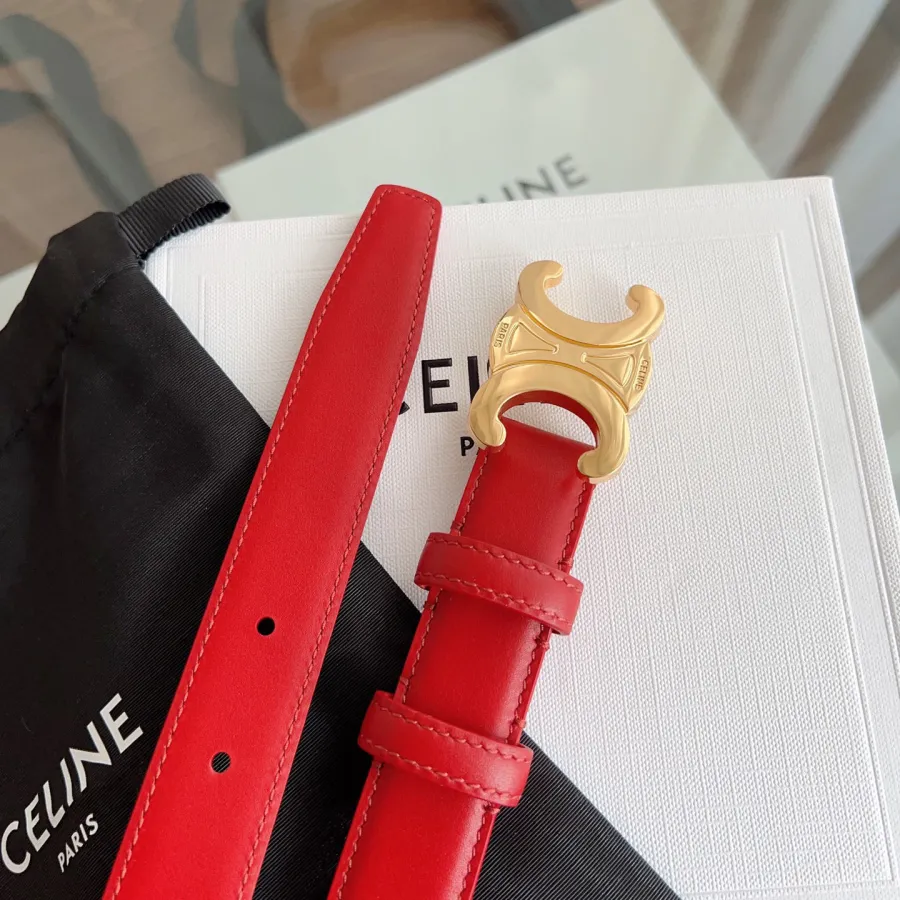 Celine Triomphe Buckle Revesible Belt In Burgundy/Red/Blue/Pink/White/Brown/Black Calfskin With Gold Hardware 25mm