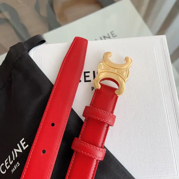 Celine Triomphe Buckle Revesible Belt In Burgundy/Red/Blue/Pink/White/Brown/Black Calfskin With Gold Hardware 25mm - Image 7