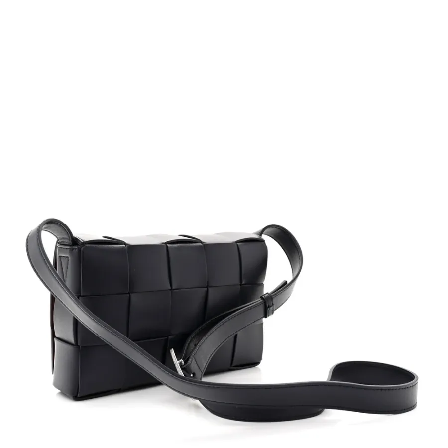 Bottega Veneta Maxi Intreccio Small Cassette Crossbody Bag Navy Blue Lambskin Leather