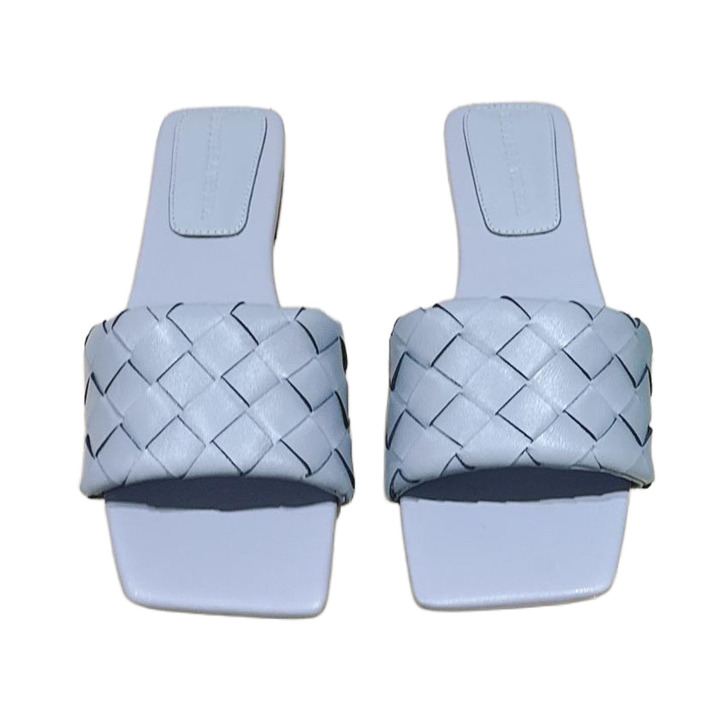 Bottega Veneta Parco Mule Em Couro Intrecciato Azul/Rosa Sandália Mule Rasteira