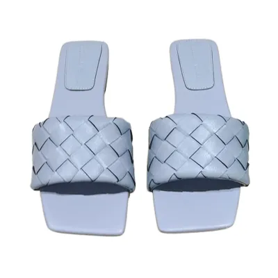 Bottega Veneta Parco Mule In Blue/Pink Intrecciato Leather Flat Mule Sandal