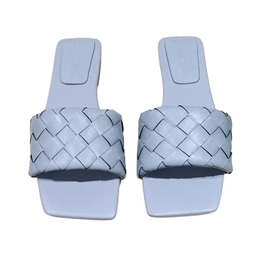 Bottega Veneta Parco Mule In Blue/Pink Intrecciato Leather Flat Mule Sandal