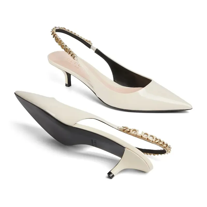 Gucci white patent leather pointed heels high heels shoes Rear lace up high heels